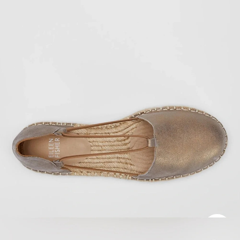 Eileen Fisher Lee Metallic Suede Espadrille Flat Slip On Shoes Size 11 MSRP $135